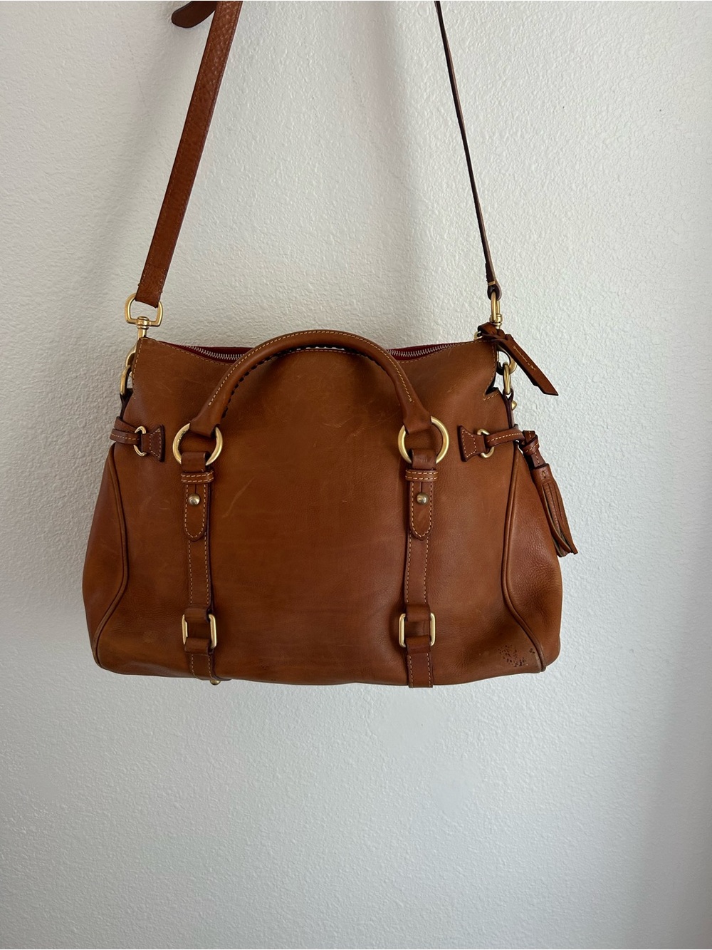 Dooney & Bourke Leather Florentine Large Satchel with Tassel Accents - Picture 6 of 15